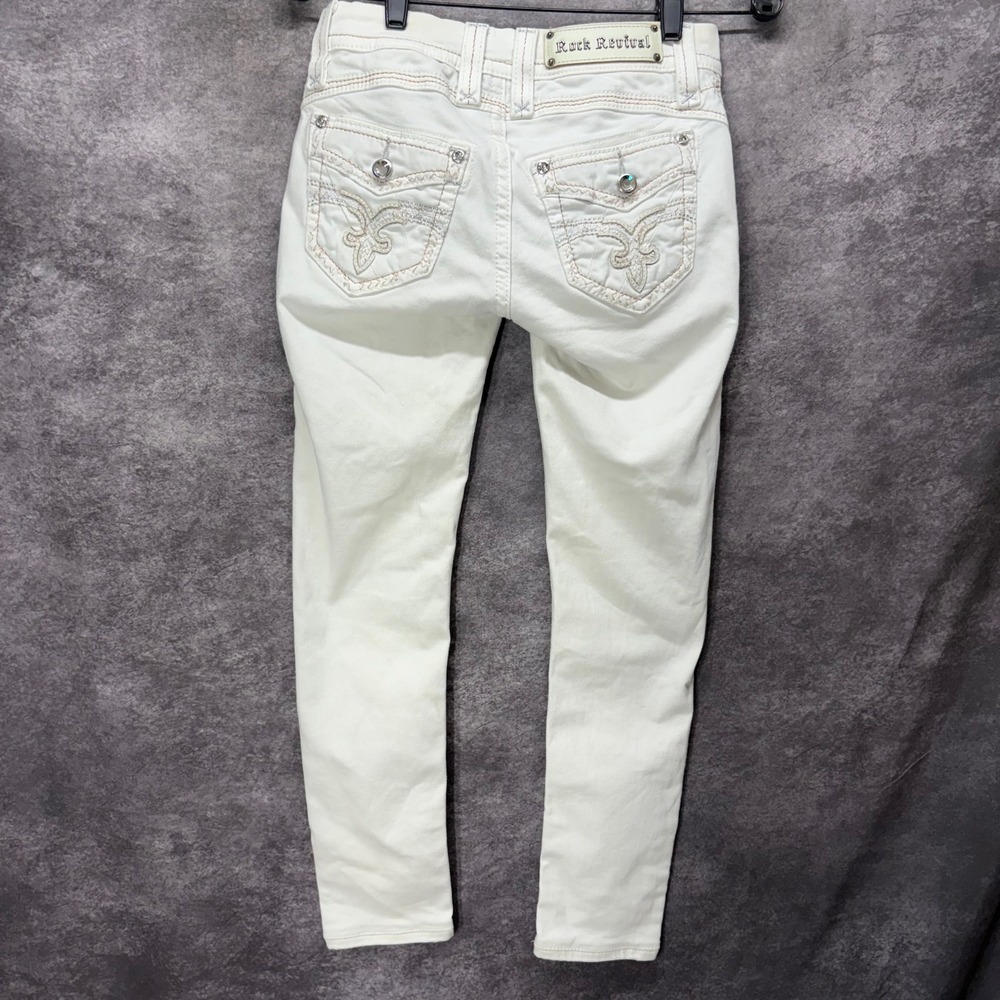 Rock Revival Aymeline White Ankle Skinny Jeans Size 25 Low Rise Embellished Y2K